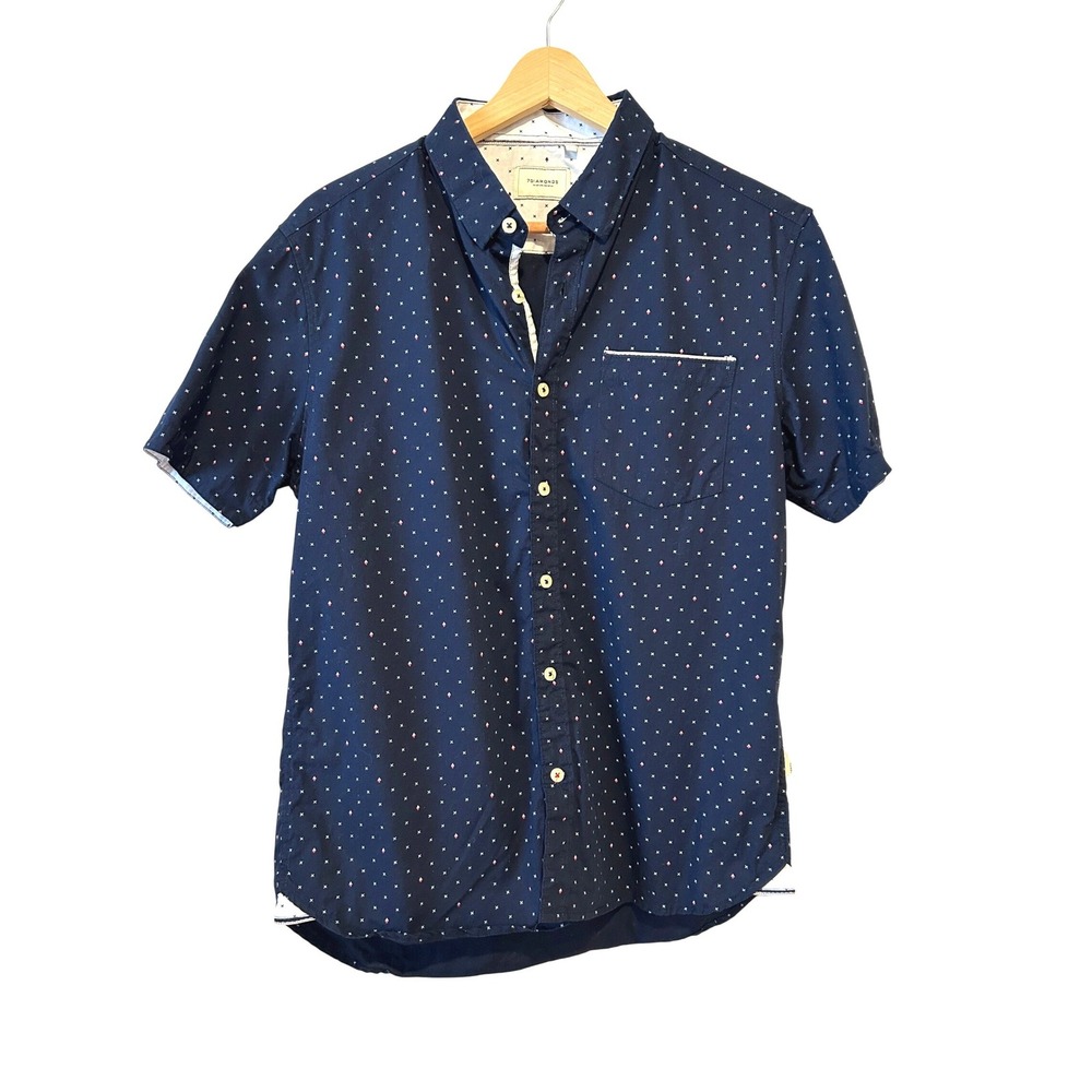 7Diamonds Button Up Polo Shirt Sz M Blue Vision Quest Micro Print Preppy Resort